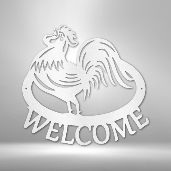Welcome Rooster Steel Sign Laser Cut Powder Coated Home & Office Metal Wall Deco